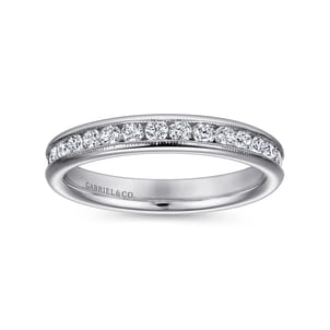 Louve - 14K White Gold Channel Set Diamond Wedding Band