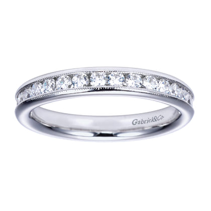 Louve - 14K White Gold Channel Set Diamond Wedding Band