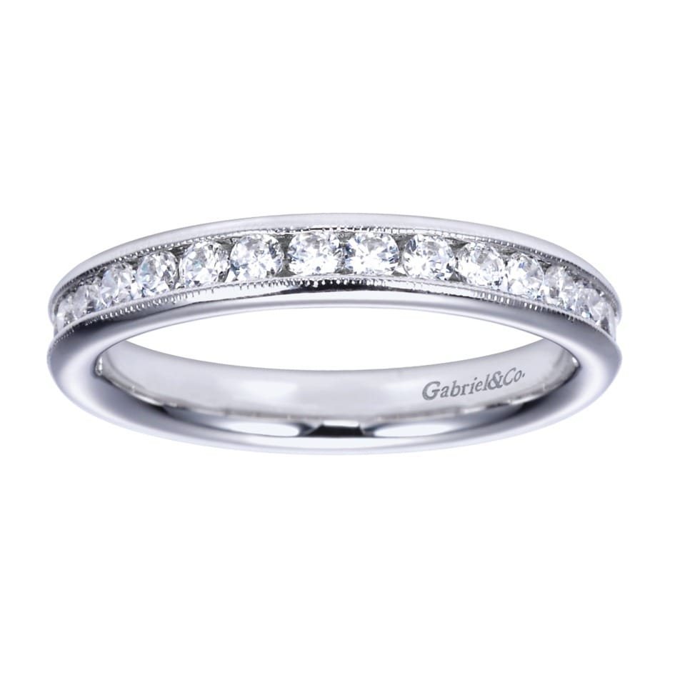 Straight Wedding Ring in Platinum with Round Natural Diamond at Gabriel & Co. - Shot 5