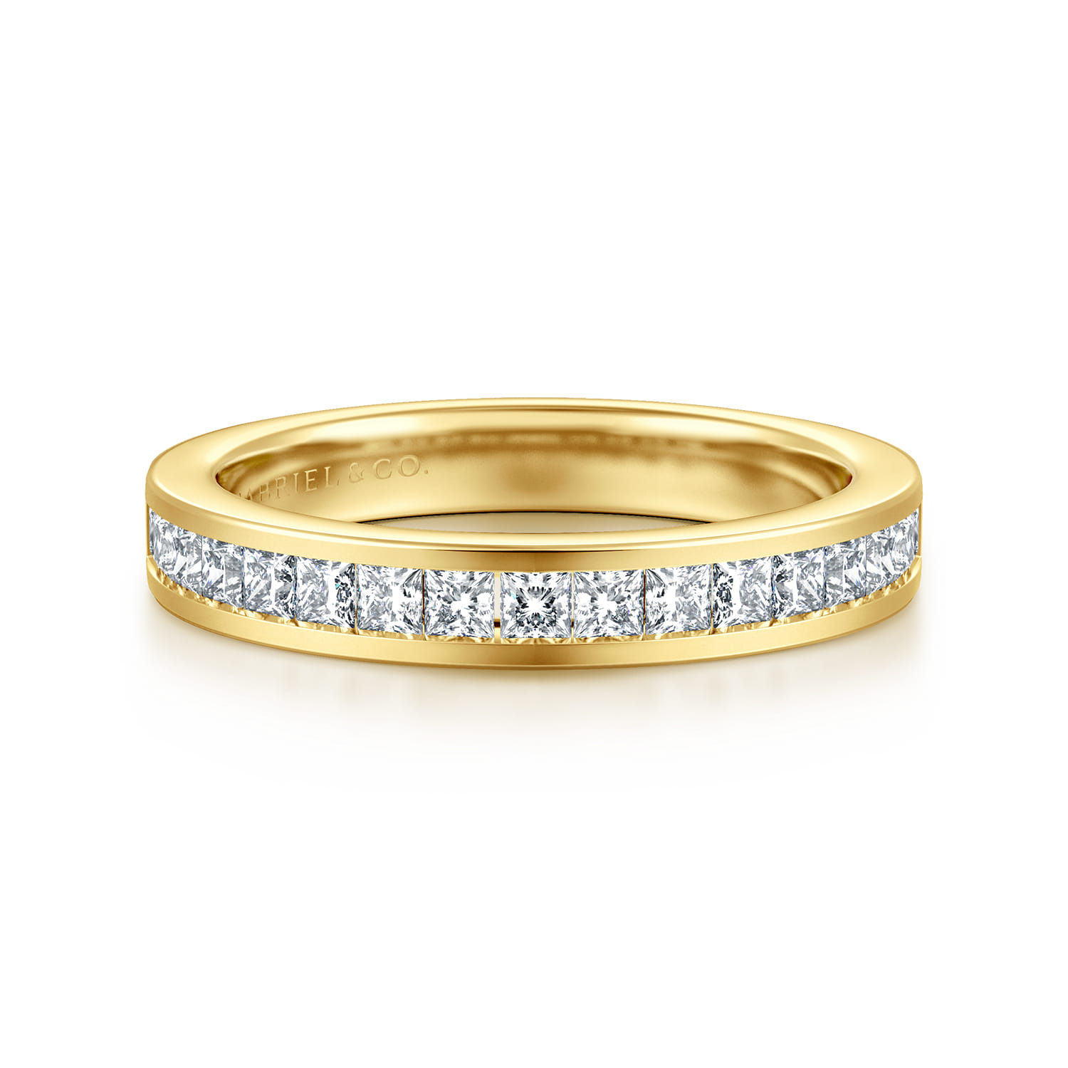 Straight Wedding Ring in 14k Yellow Gold with Princess Cut Natural Diamond at Gabriel & Co. - Shot 1