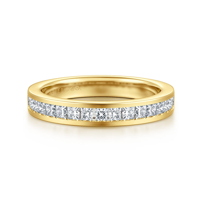Straight Wedding Ring in 14k Yellow Gold with Princess Cut Natural Diamond at Gabriel & Co. - Shot 1