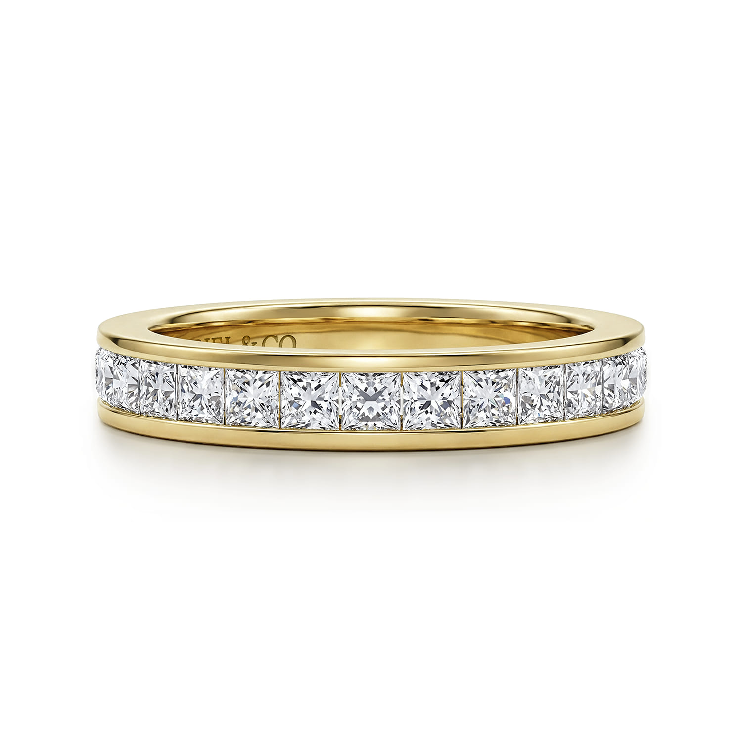 Straight Wedding Ring in 14k Yellow Gold with Princess Cut Natural Diamond at Gabriel & Co. - Shot 1