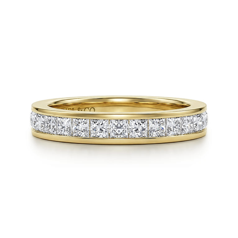 Straight Wedding Ring in 14k Yellow Gold with Princess Cut Natural Diamond at Gabriel & Co. - Shot 1