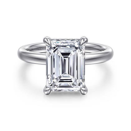 Lua - 14K White Gold Hidden Halo Emerald Cut Diamond Engagement Ring