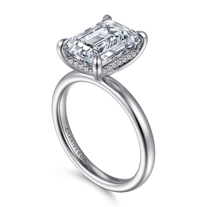 Lua - 14K White Gold Hidden Halo Emerald Cut Diamond Engagement Ring