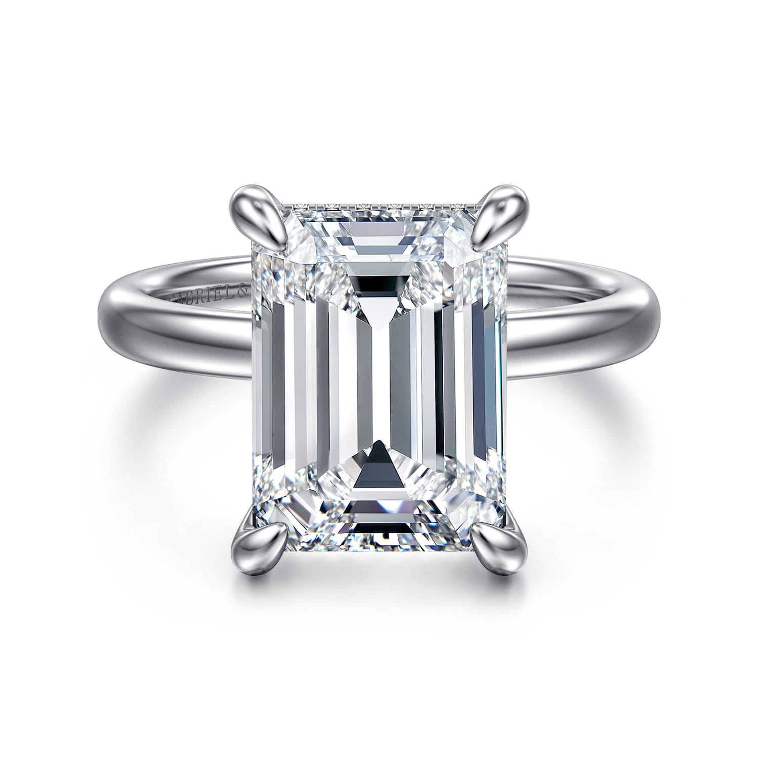 Lua - 14K White Gold Hidden Halo Emerald Cut Diamond Engagement Ring