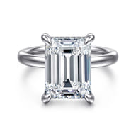 Lua - 14K White Gold Hidden Halo Emerald Cut Diamond Engagement Ring