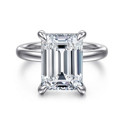 Lua - 14K White Gold Hidden Halo Emerald Cut Diamond Engagement Ring