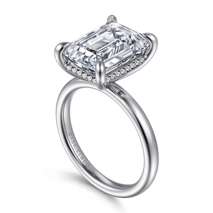 Lua - 14K White Gold Hidden Halo Emerald Cut Diamond Engagement Ring