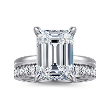 Lua - 14K White Gold Hidden Halo Emerald Cut Diamond Engagement Ring