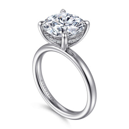Lua - 14K White Gold Hidden Halo Round Diamond Engagement Ring