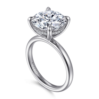Lua - 14K White Gold Hidden Halo Round Diamond Engagement Ring