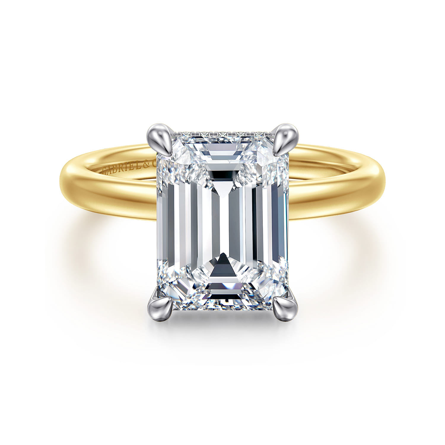 Lua - 14K White-Yellow Gold Hidden Halo Emerald Cut Diamond Engagement Ring