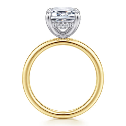 Lua - 14K White-Yellow Gold Hidden Halo Emerald Cut Diamond Engagement Ring