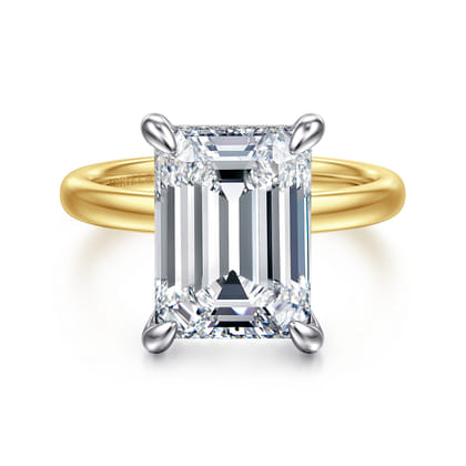 Lua - 14K White-Yellow Gold Hidden Halo Emerald Cut Diamond Engagement Ring
