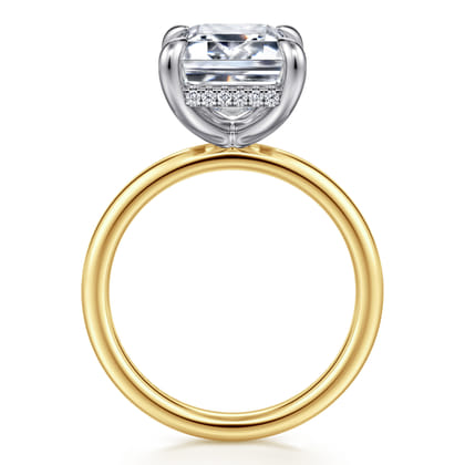 Lua - 14K White-Yellow Gold Hidden Halo Emerald Cut Diamond Engagement Ring
