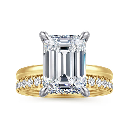 Lua - 14K White-Yellow Gold Hidden Halo Emerald Cut Diamond Engagement Ring