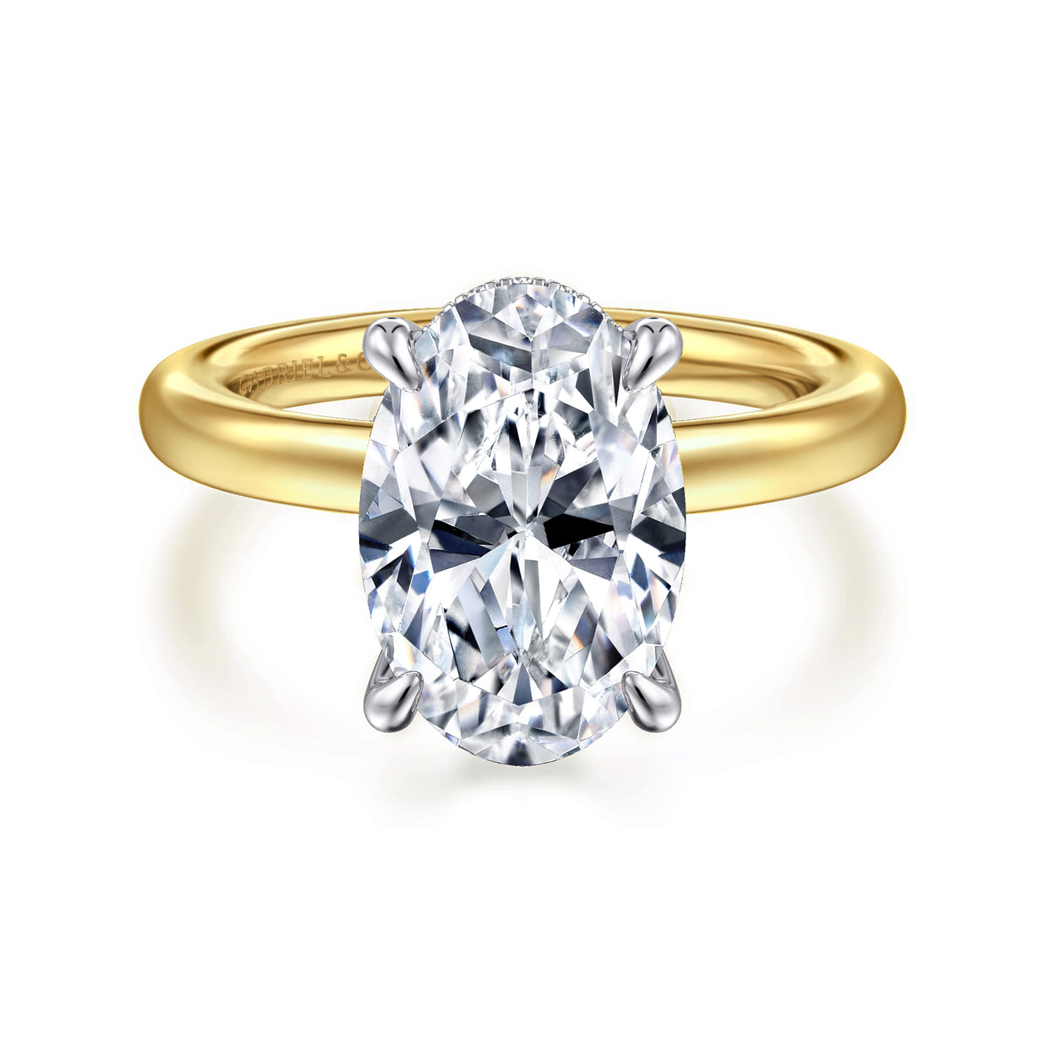 Lua - 14K White-Yellow Gold Hidden Halo Oval Diamond Engagement Ring