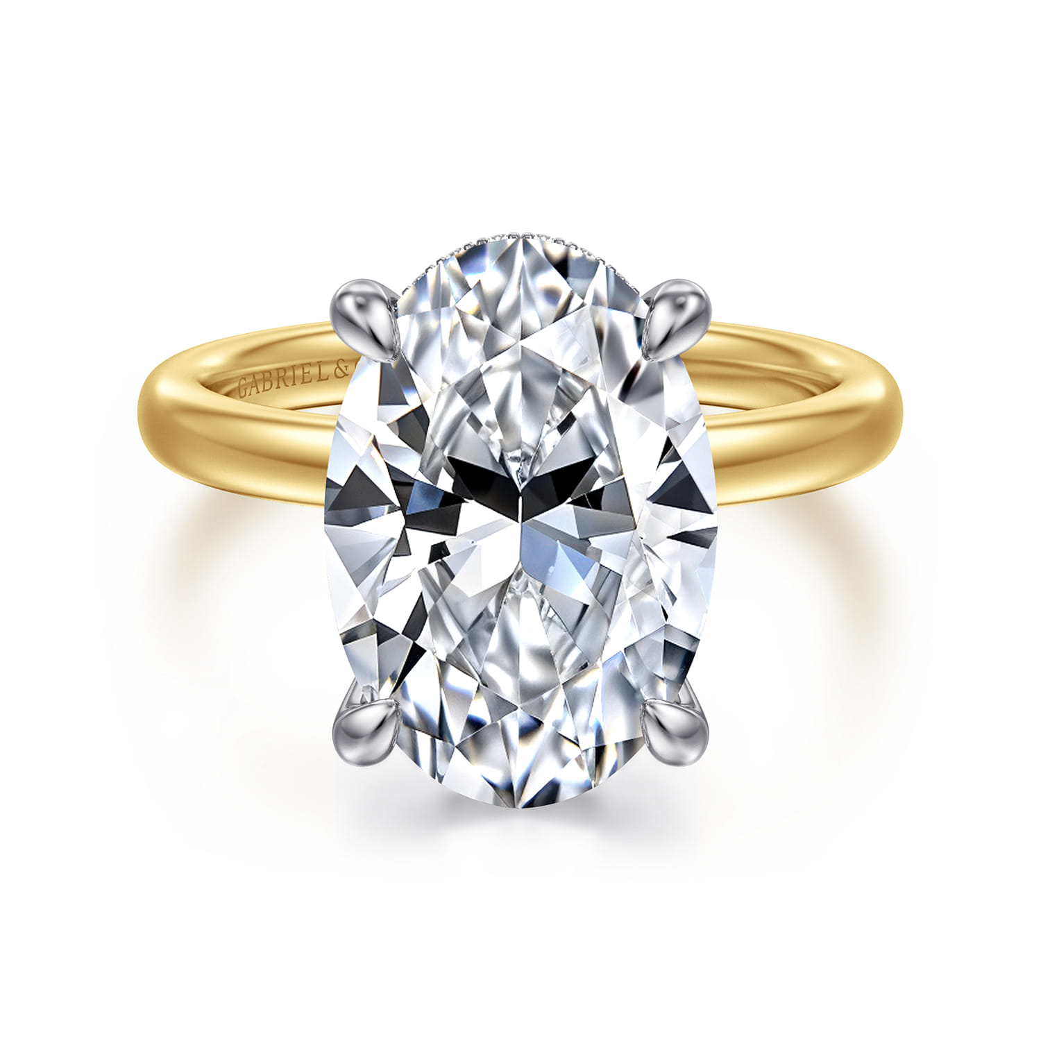 Lua - 14K White-Yellow Gold Hidden Halo Oval Diamond Engagement Ring
