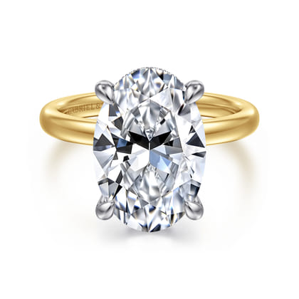 Lua - 14K White-Yellow Gold Hidden Halo Oval Diamond Engagement Ring