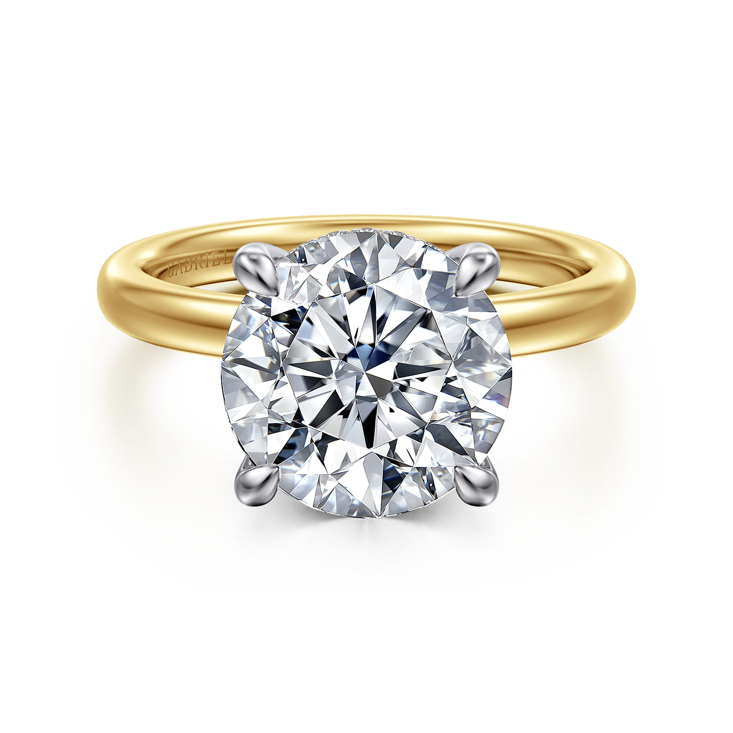 Lua - 14K White-Yellow Gold Hidden Halo Round Diamond Engagement Ring