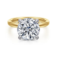 Lua - 14K White-Yellow Gold Hidden Halo Round Diamond Engagement Ring