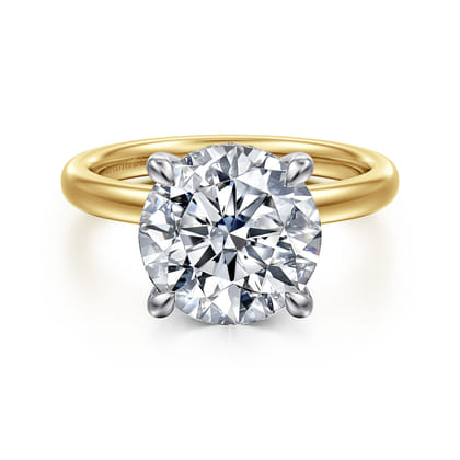 Lua - 14K White-Yellow Gold Hidden Halo Round Diamond Engagement Ring