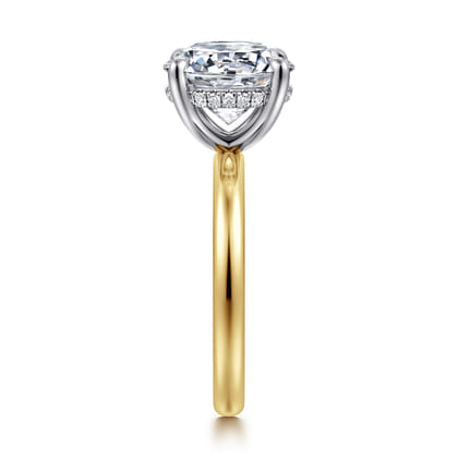 Lua - 14K White-Yellow Gold Hidden Halo Round Diamond Engagement Ring