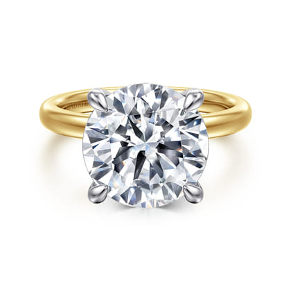 Lua - 14K White-Yellow Gold Hidden Halo Round Diamond Engagement Ring