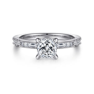 Luca - 14K White Gold Cushion Cut Diamond Engagement Ring