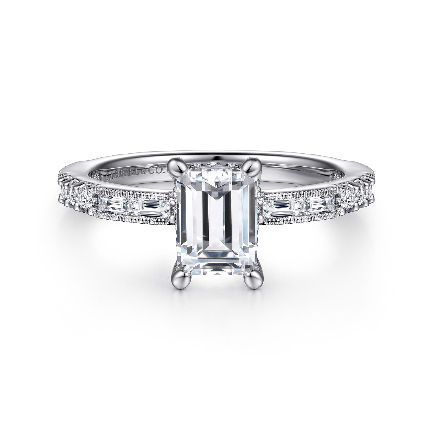 Luca - 14K White Gold Emerald Cut Diamond Engagement Ring
