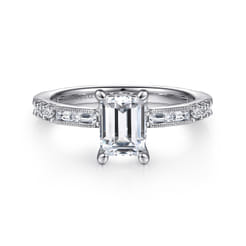 Luca - 14K White Gold Emerald Cut Diamond Engagement Ring