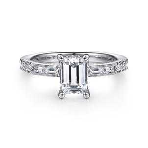 Luca - 14K White Gold Emerald Cut Diamond Engagement Ring