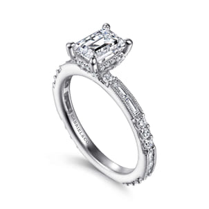 Luca - 14K White Gold Emerald Cut Diamond Engagement Ring