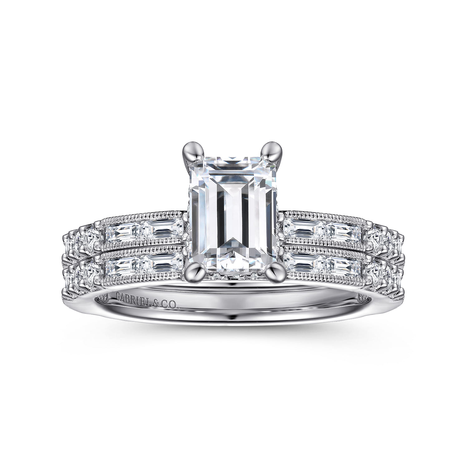 Luca - 14K White Gold Emerald Cut Diamond Engagement Ring