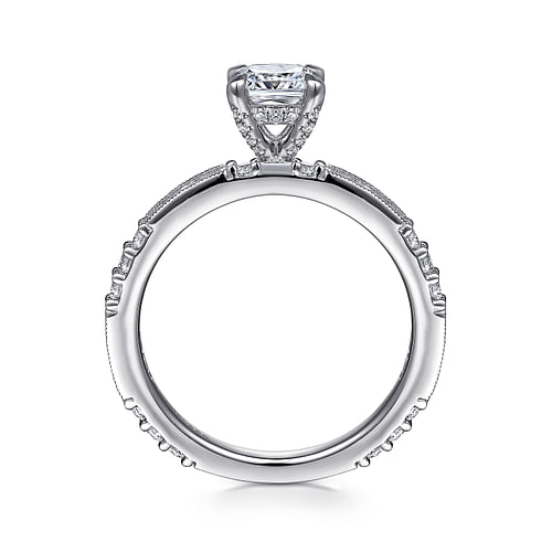 Luca - Art Deco 14K White Gold Cushion Cut Diamond Engagement Ring - 0.6 ct - Shot 2
