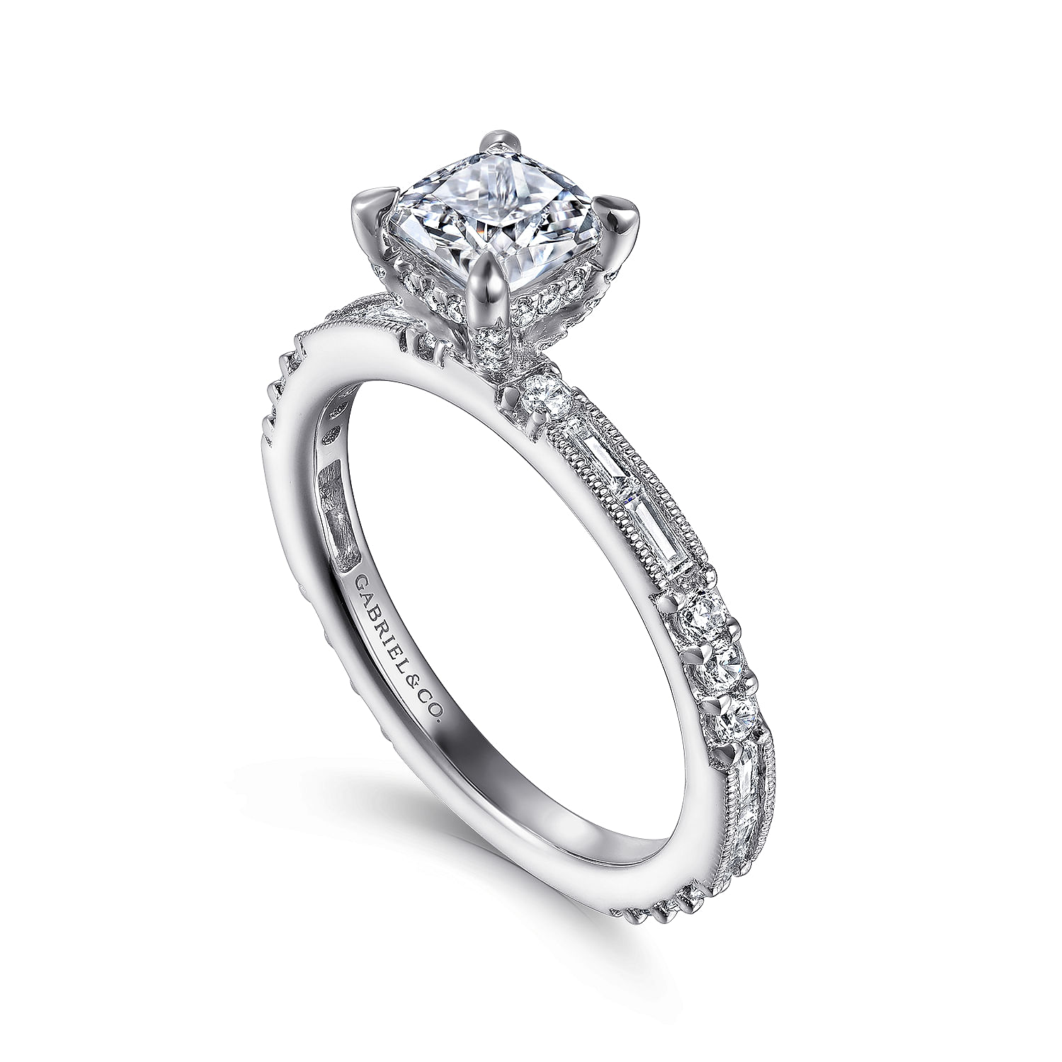Luca - Art Deco 14K White Gold Cushion Cut Diamond Engagement Ring