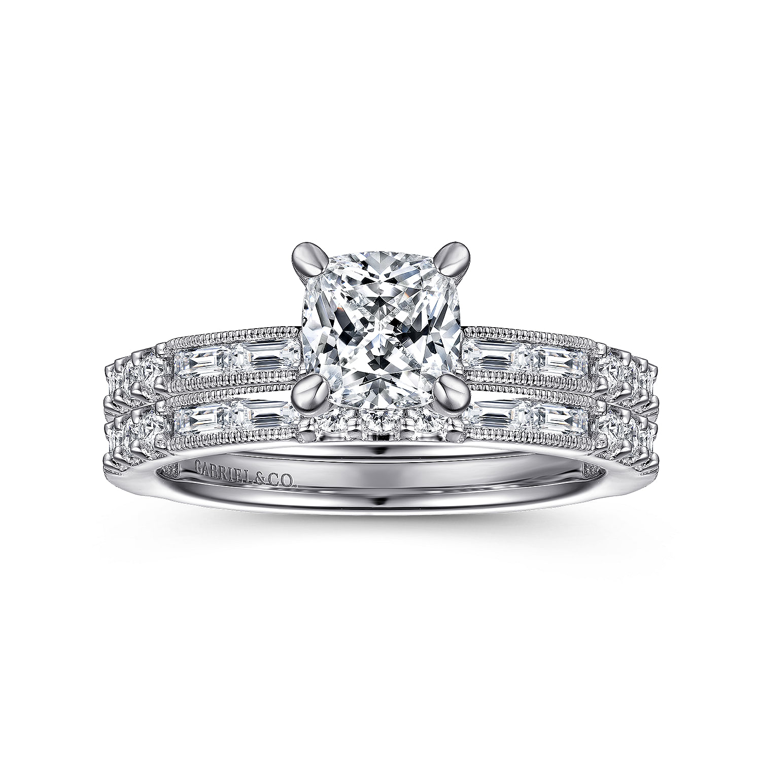 Luca - Art Deco 14K White Gold Cushion Cut Diamond Engagement Ring
