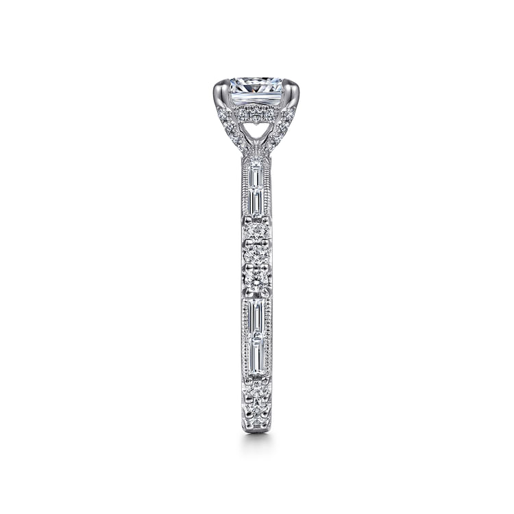 Luca - Art Deco 14K White Gold Cushion Cut Diamond Engagement Ring