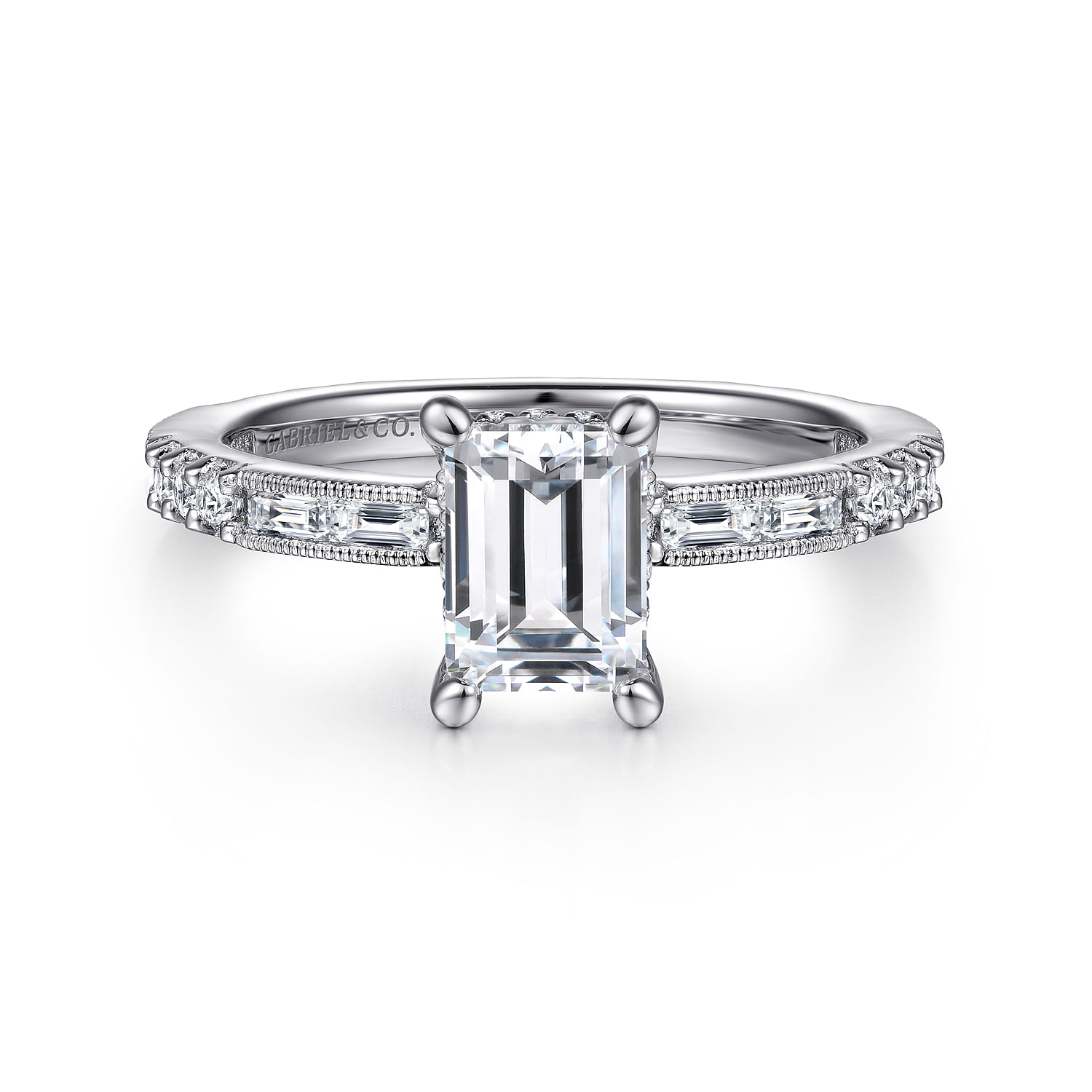 Luca - Art Deco 14K White Gold Emerald Cut Diamond Engagement Ring