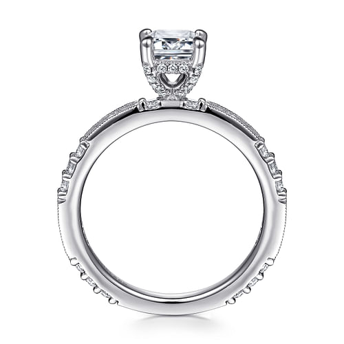 Luca - Art Deco 14K White Gold Emerald Cut Diamond Engagement Ring - 0.61 ct - Shot 2