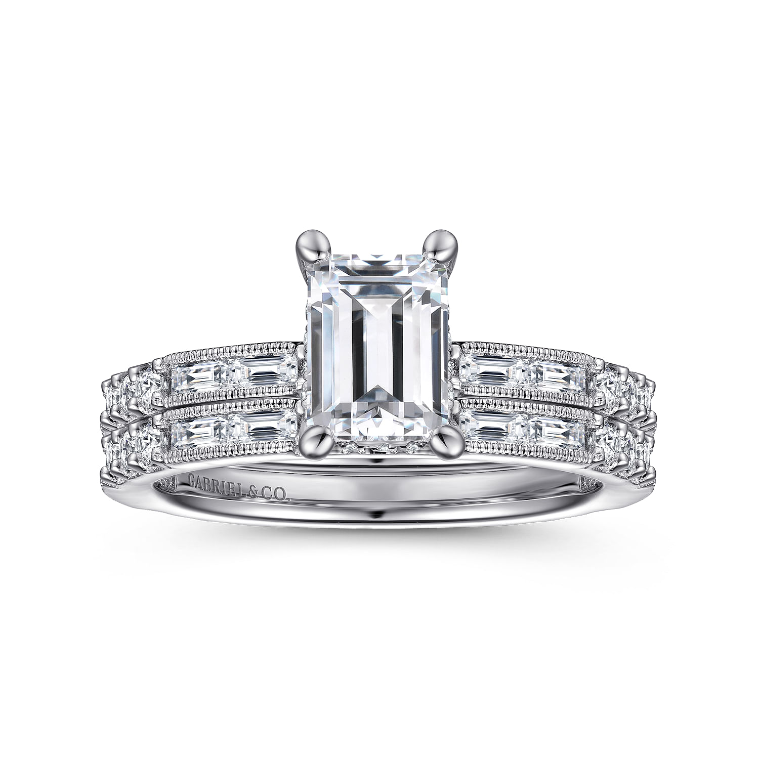 Luca - Art Deco 14K White Gold Emerald Cut Diamond Engagement Ring