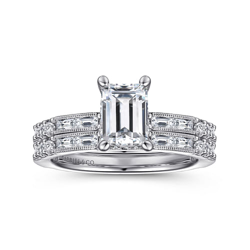 Luca - Art Deco 14K White Gold Emerald Cut Diamond Engagement Ring - 0.61 ct - Shot 4