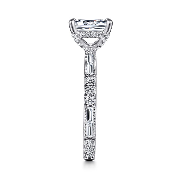 Luca - Art Deco 14K White Gold Emerald Cut Diamond Engagement Ring
