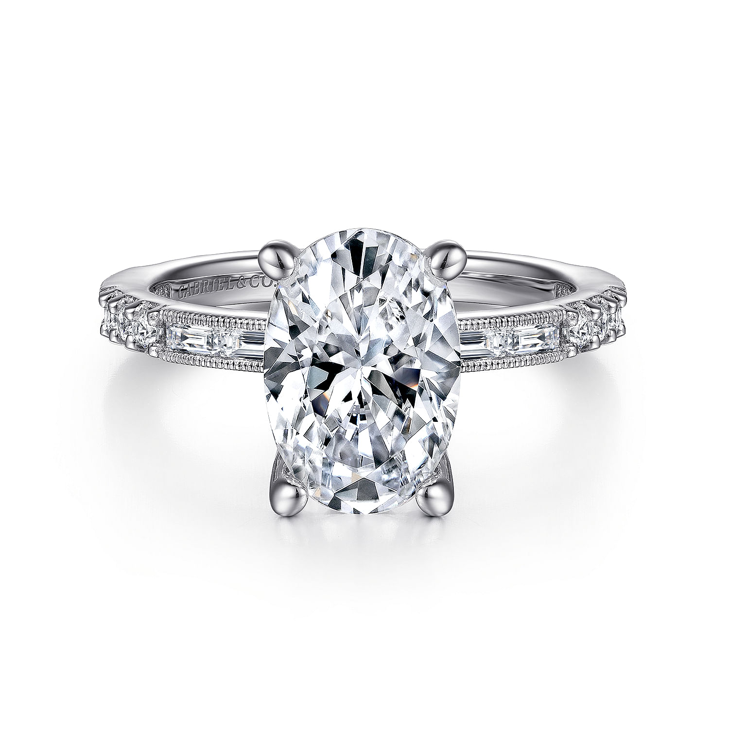 Luca - Art Deco 14K White Gold Oval Diamond Engagement Ring