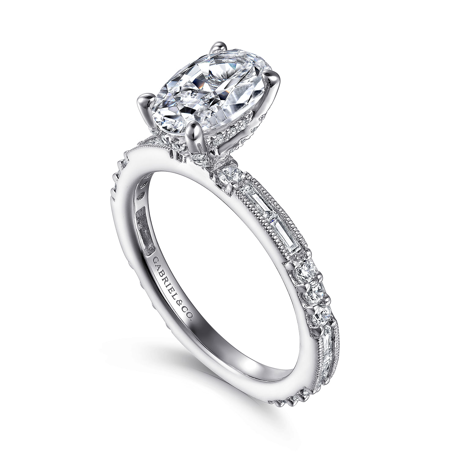 Luca - Art Deco 14K White Gold Oval Diamond Engagement Ring