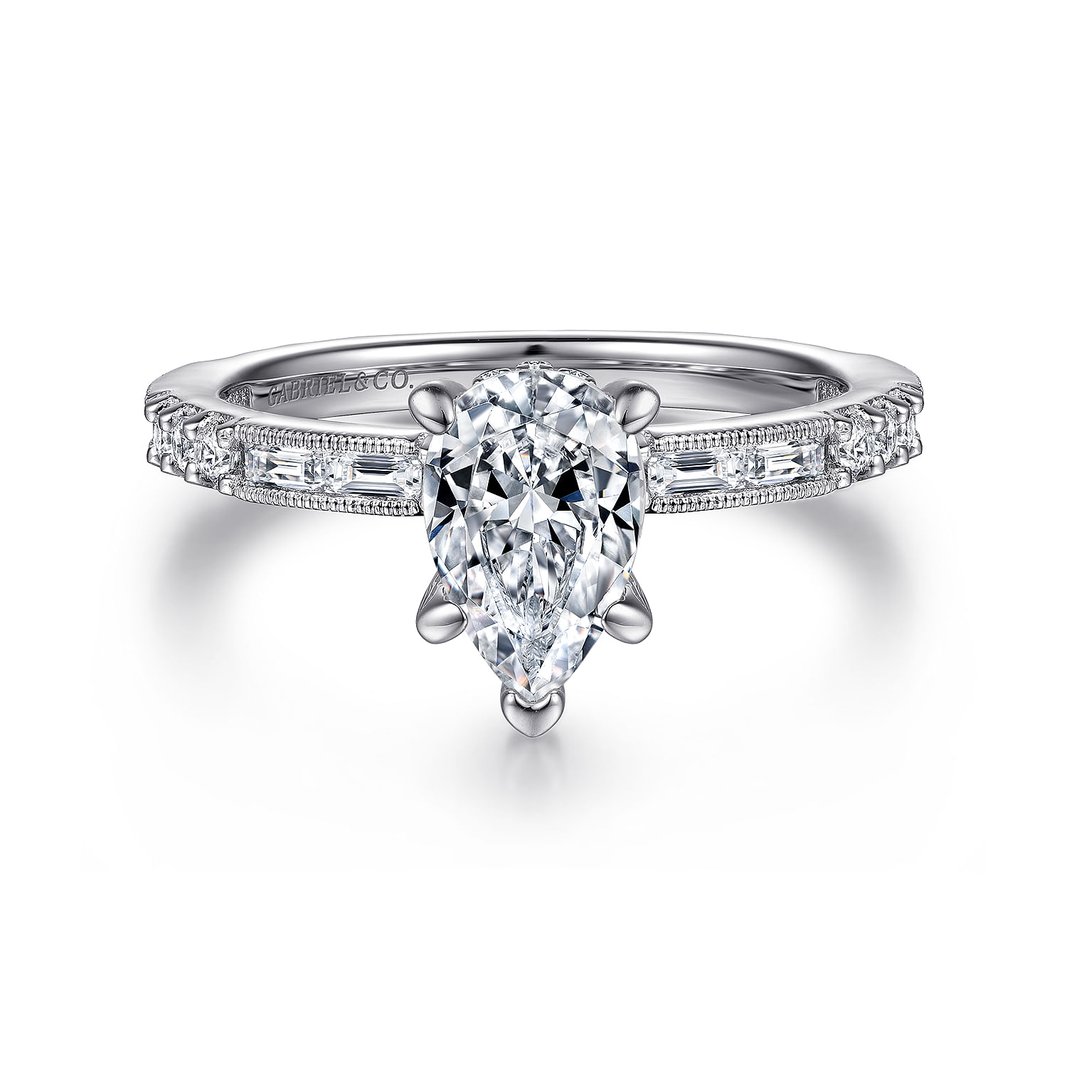 Luca - Art Deco 14K White Gold Pear Shape Diamond Engagement Ring