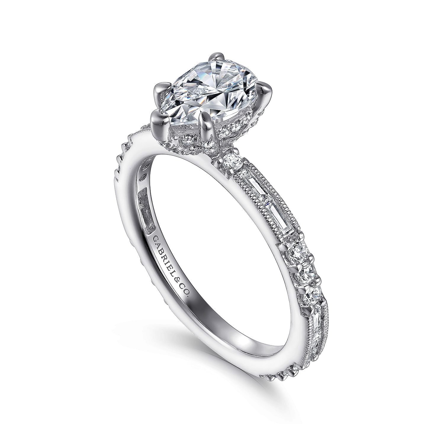 Luca - Art Deco 14K White Gold Pear Shape Diamond Engagement Ring
