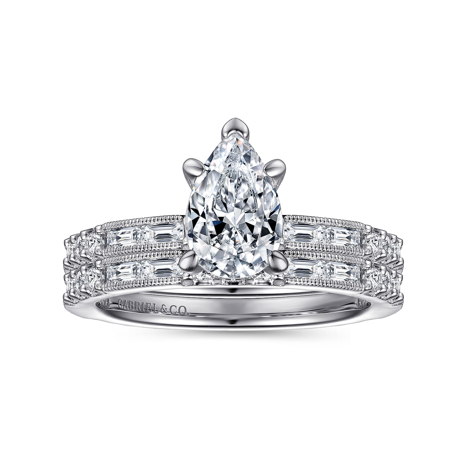 Luca - Art Deco 14K White Gold Pear Shape Diamond Engagement Ring