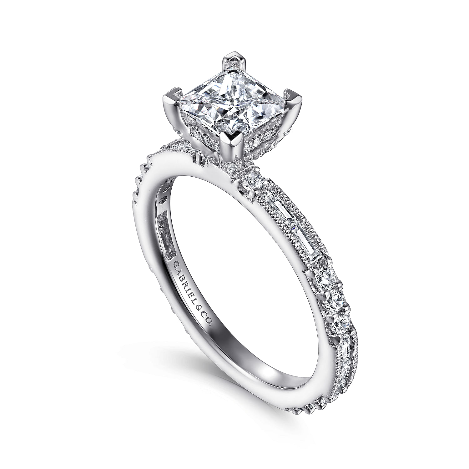 Luca - Art Deco 14K White Gold Princess Cut Diamond Engagement Ring
